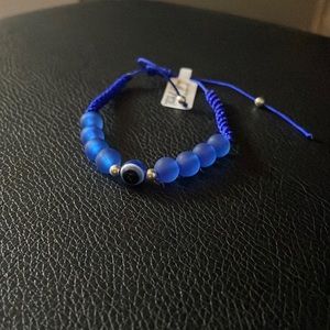 blue evil eye beaded adjustable bracelet